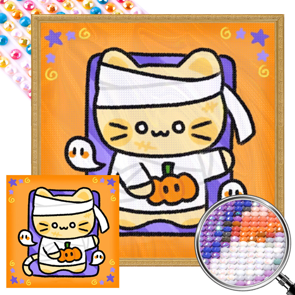 AB Diamond Painting - Full Round - halloween kitten (30*30CM)