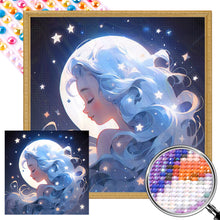Load image into Gallery viewer, AB Diamond Painting - Full Round - Stars, Moon and Silver-Haired Girl (40*40CM)
