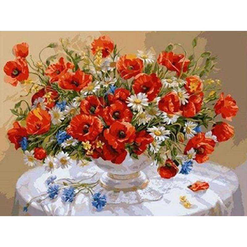 Diamond Painting - Full Square - Vintage oil painting poppy flower (40*30CM)