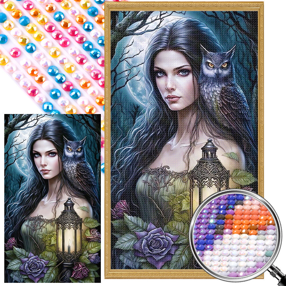 AB Diamond Painting - Full Round - The Lady with the Lamp and the Owl (40*70CM)