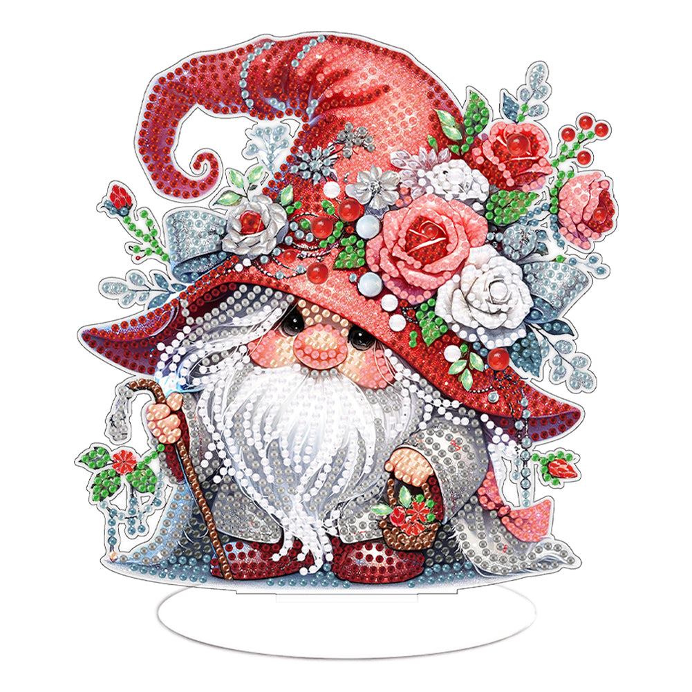 Acrylic Gnome Single-Sided Desktop Diamond Art Kit Home Door Decor (Rose Gnome)