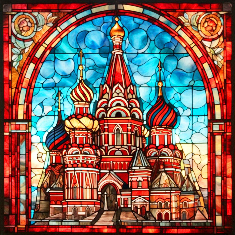 Diamond Painting - Full Round - glass art red castle (30*30CM)