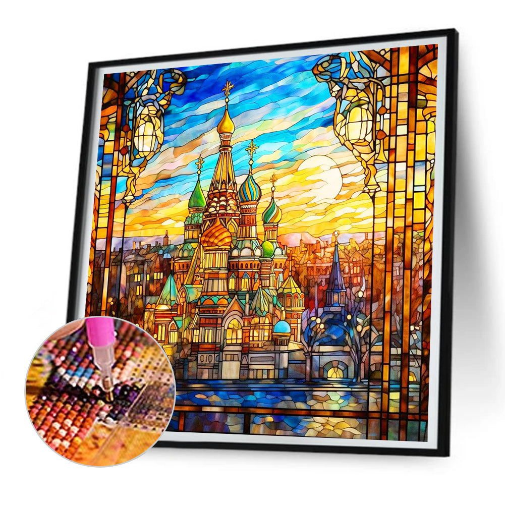 Diamond Painting - Full Round - glass art colorful castle (30*30CM)