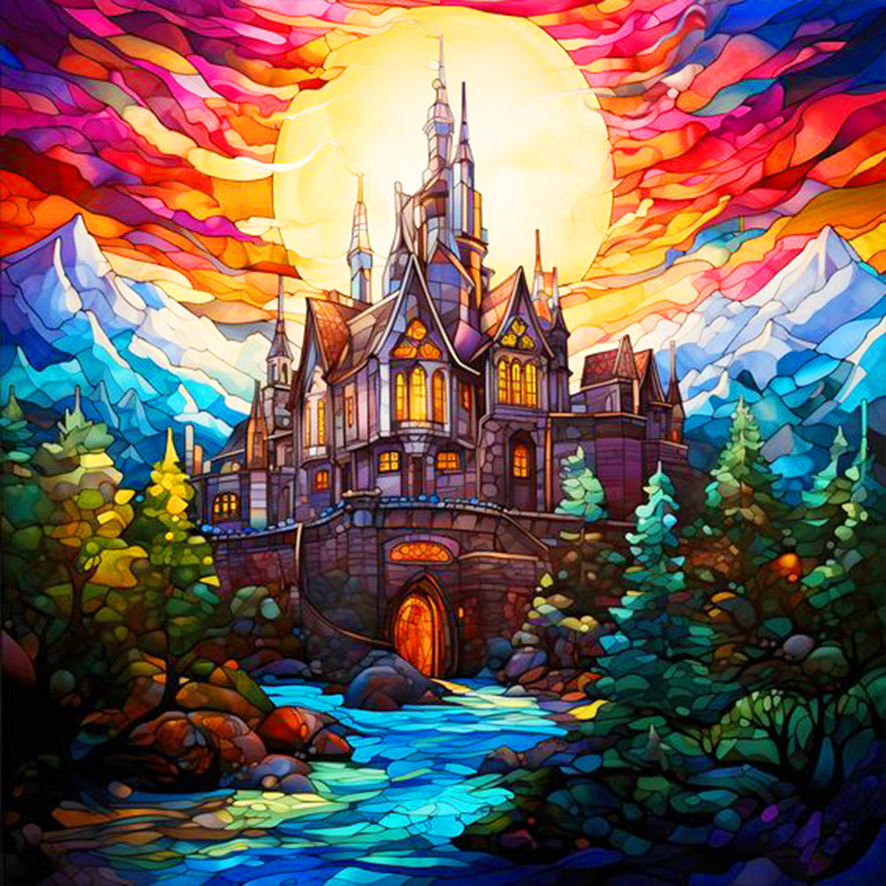 Diamond Painting - Full Round - glass art mountain castle (30*30CM)