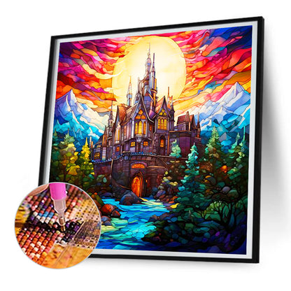 Diamond Painting - Full Round - glass art mountain castle (30*30CM)
