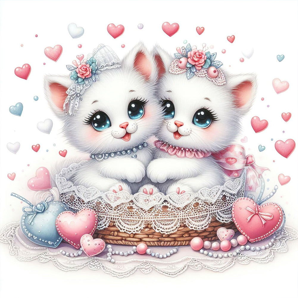Diamond Painting - Full Round - pair of white cats (30*30CM)