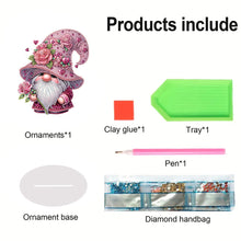 Load image into Gallery viewer, Special Shape Cute Gnome Table Top Diamond Painting Ornament Kits (Pink Flower)
