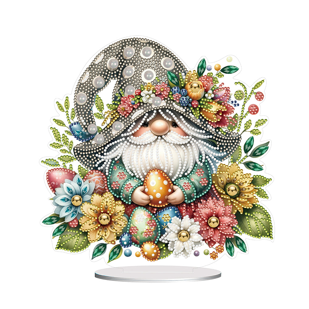 Special Shape Cute Gnome Table Top Diamond Painting Ornament Kits (Gold Egg)