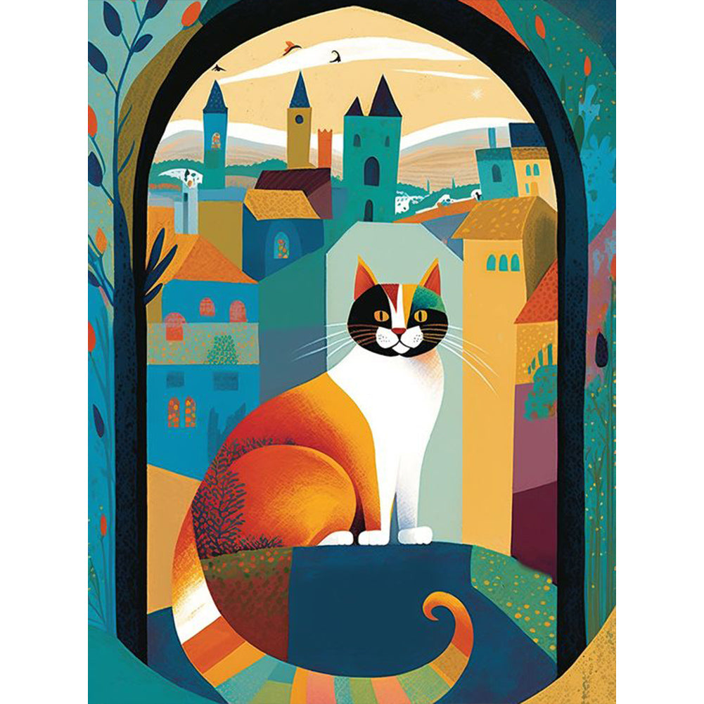 Diamond Painting - Full Round - cats in mural town (30*40CM)