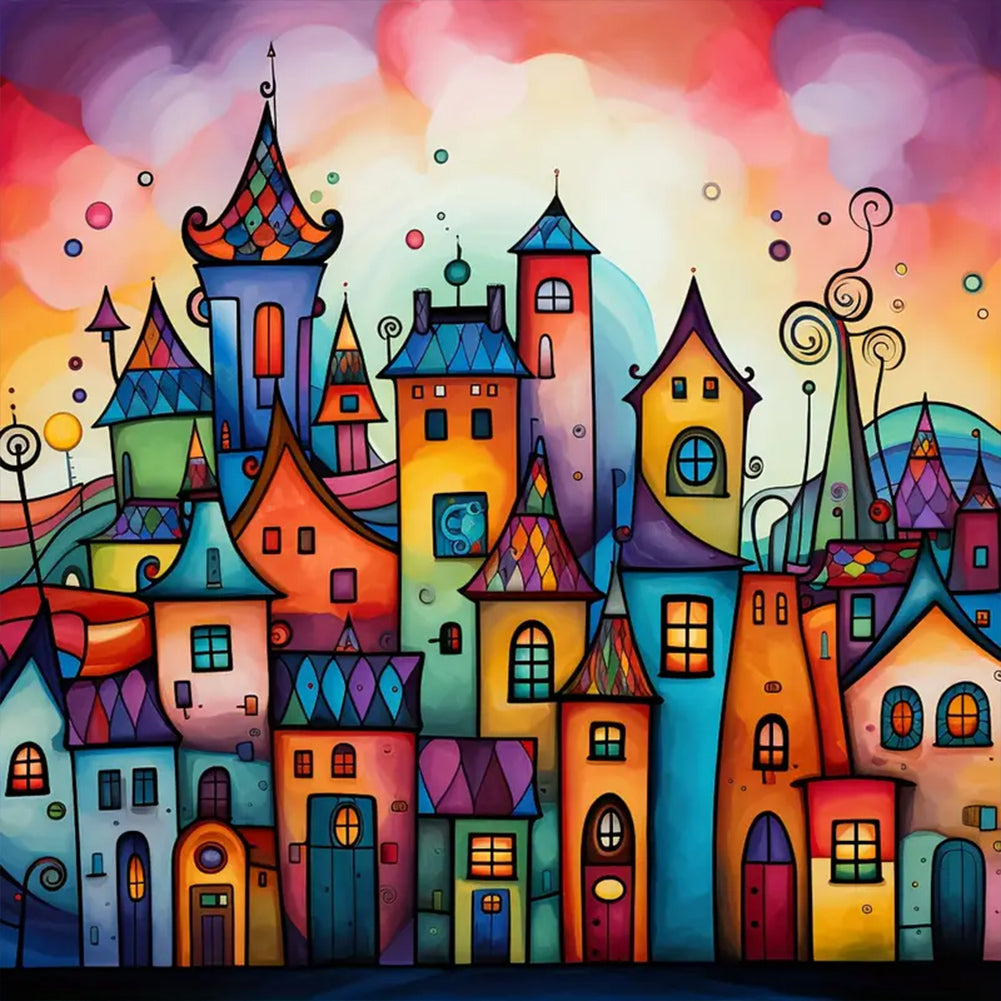 Diamond Painting - Full Round - Color cartoon houses (30*30CM)