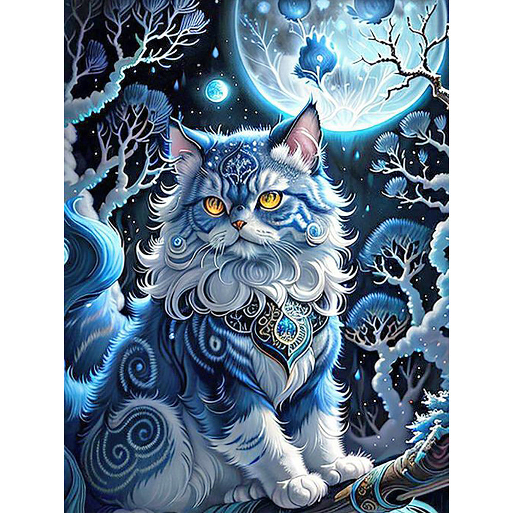 Diamond Painting - Full Round - Gem cat under the moon (30*40CM)