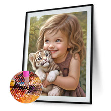 Load image into Gallery viewer, Diamond Painting - Full Round - little girl holding tiger cub (30*40CM)
