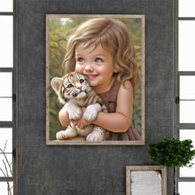 Load image into Gallery viewer, Diamond Painting - Full Round - little girl holding tiger cub (30*40CM)

