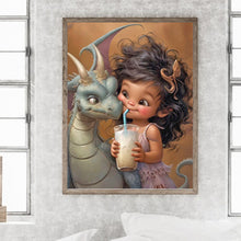 Load image into Gallery viewer, Diamond Painting - Full Round - dragon and little girl (30*40CM)
