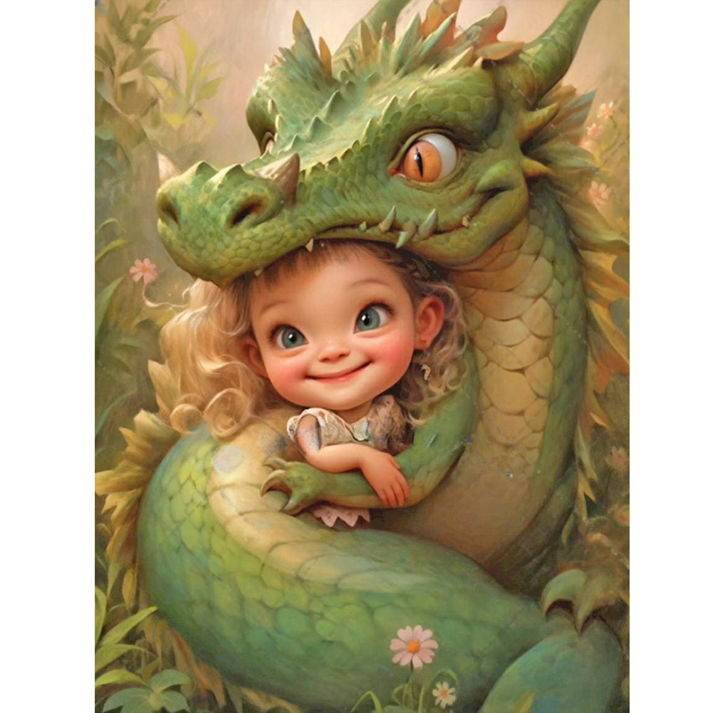 Diamond Painting - Full Round - dragon and little girl (30*40CM)