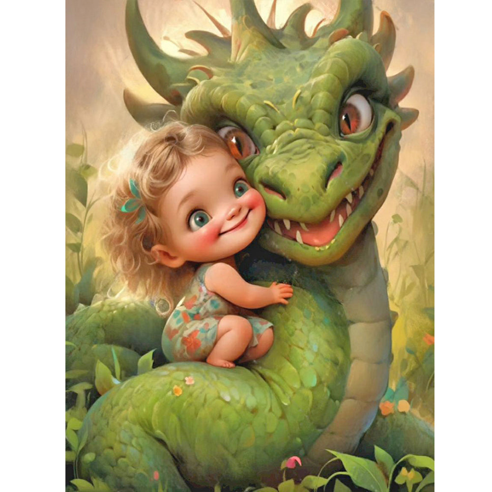 Diamond Painting - Full Round - dragon and little girl (30*40CM)