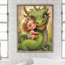 Load image into Gallery viewer, Diamond Painting - Full Round - dragon and little girl (30*40CM)
