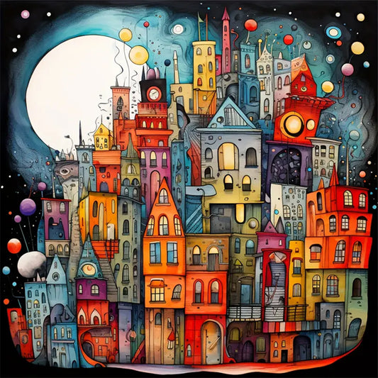 Diamond Painting - Full Round - Color cartoon houses (30*30CM)
