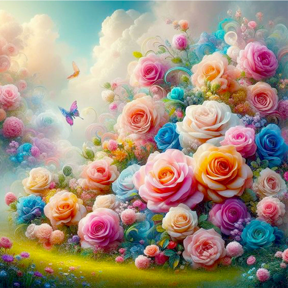 Diamond Painting - Full Round - Colorful flowers on the floating island (30*30CM)