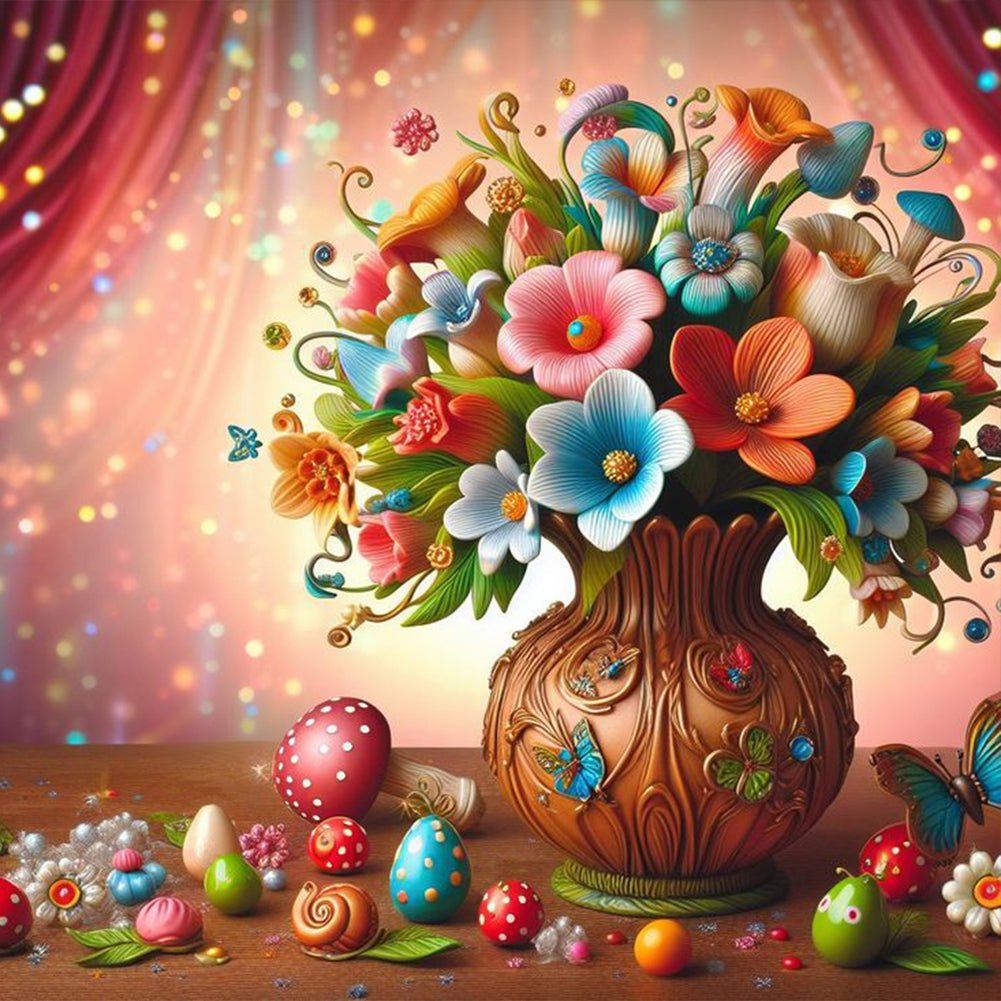 Diamond Painting - Full Round - Colorful flowers in vase (30*30CM)