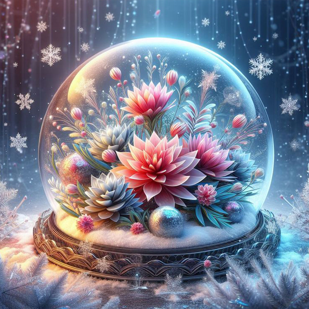 Diamond Painting - Full Round - Beautiful flowers in crystal ball (30*30CM)