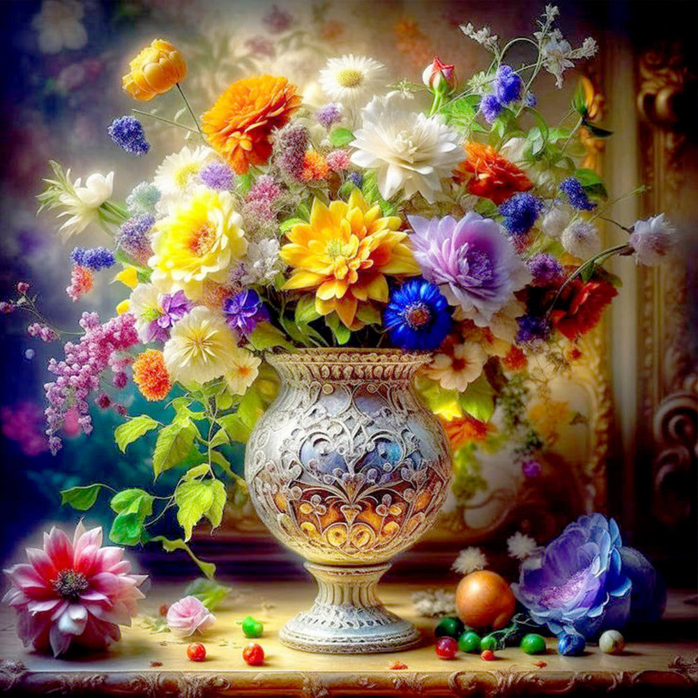 Diamond Painting - Full Round - Classic elegant beautiful colorful flowers (30*30CM)