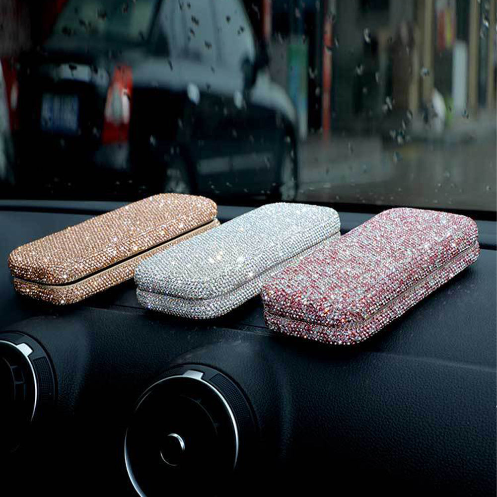 Diamond Eye Glasses Case Bling Rhinestones Eyeglass Storage Cases Box (White)