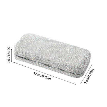 Diamond Eye Glasses Case Bling Rhinestones Eyeglass Storage Cases Box (White)