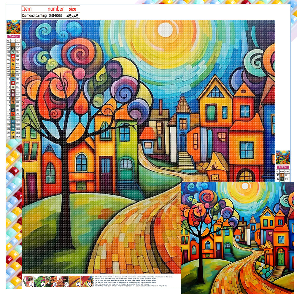 Diamond Painting - Full Square - Color cartoon houses (45*45CM)