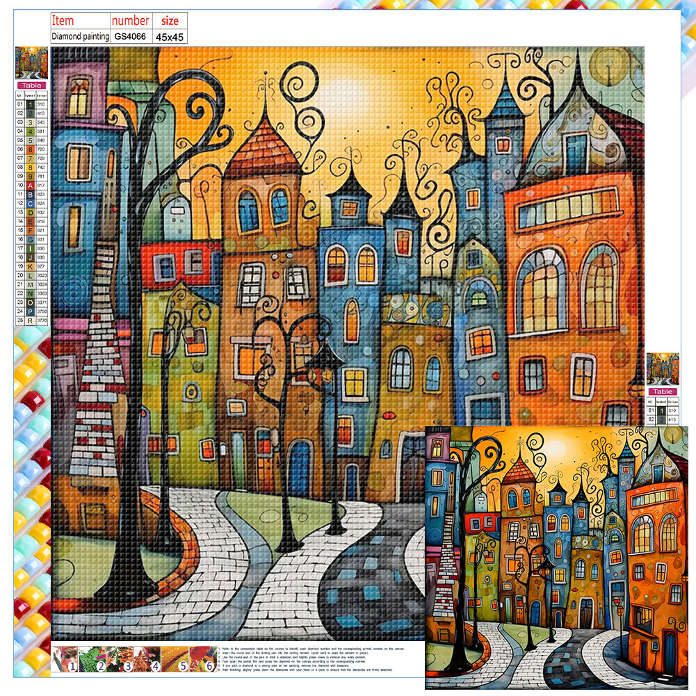 Diamond Painting - Full Square - Color cartoon houses (45*45CM)