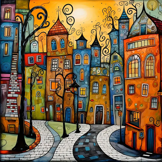 Diamond Painting - Full Square - Color cartoon houses (45*45CM)