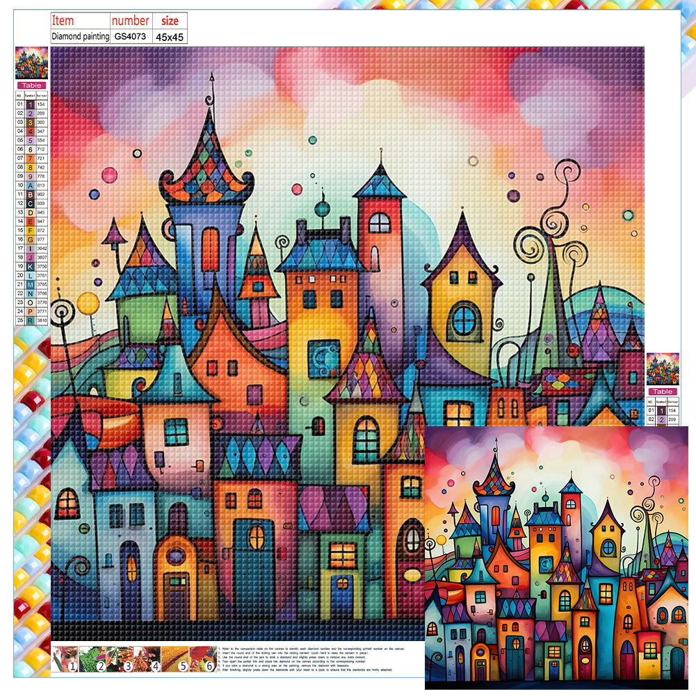 Diamond Painting - Full Square - Color cartoon houses (45*45CM)