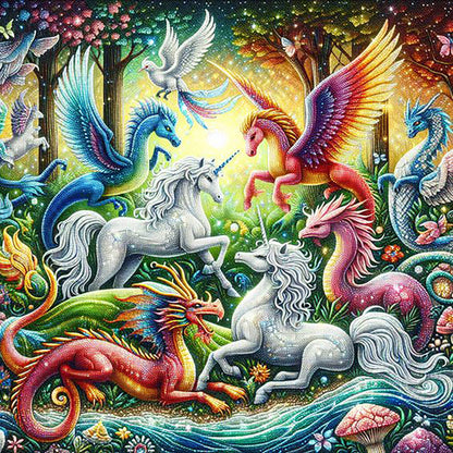 Diamond Painting - Full Round - Fantasy creatures by the stream (30*30CM)