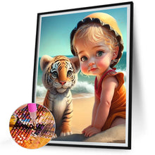 Load image into Gallery viewer, Diamond Painting - Full Round - Girl and little lion at the beach (30*40CM)
