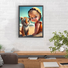 Load image into Gallery viewer, Diamond Painting - Full Round - Girl and little lion at the beach (30*40CM)
