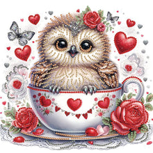 Load image into Gallery viewer, Diamond Painting - Partial Special Shaped - Love heart and little owl in coffee cup (30*30CM)
