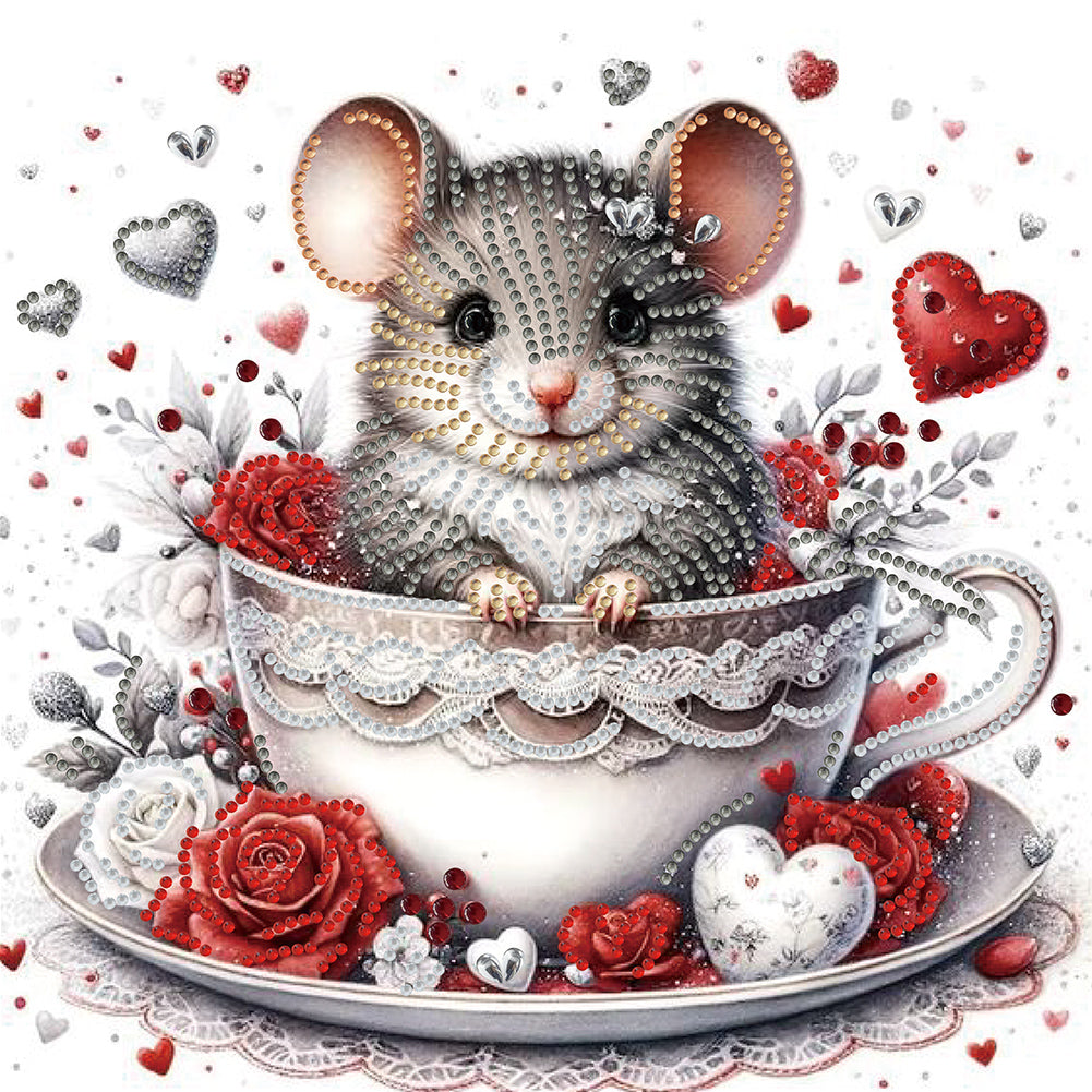 Diamond Painting - Partial Special Shaped - Mice in loving coffee cups (30*30CM)
