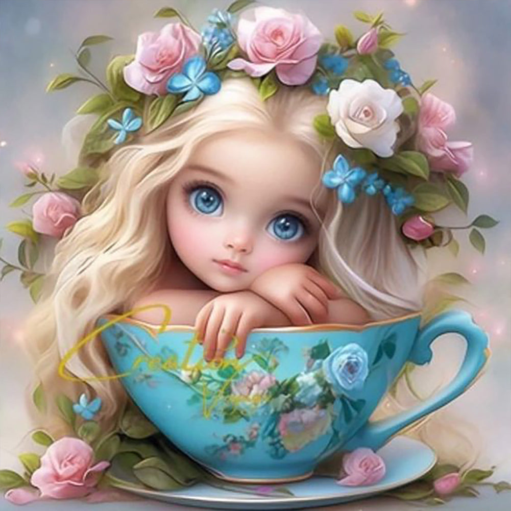 Diamond Painting - Full Round - teacup girl (30*30CM)