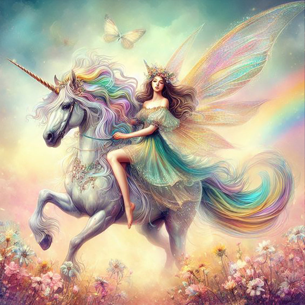 Diamond Painting - Full Round - Unicorn and girl (30*30CM)