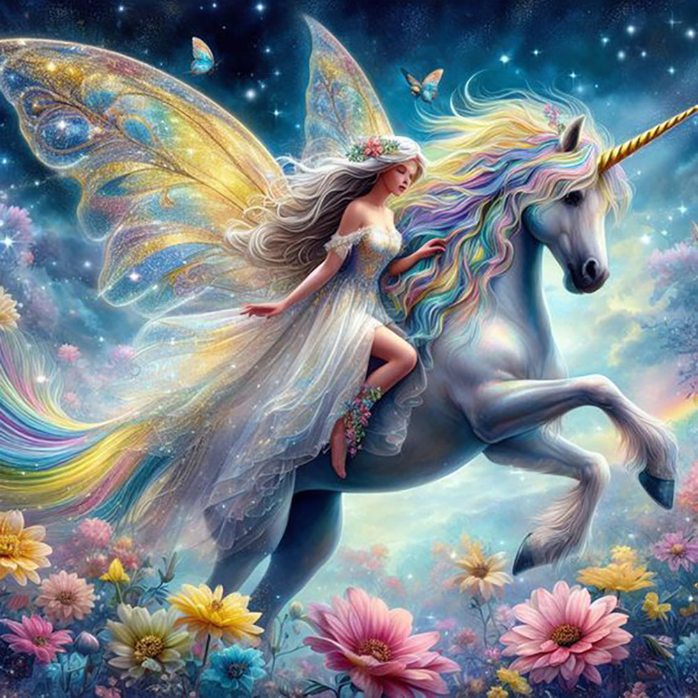 Diamond Painting - Full Round - Unicorn and girl (30*30CM)