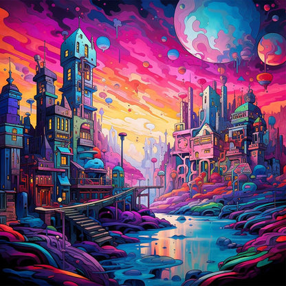 Diamond Painting - Full Round - Fantasy World¡¤Planet City (30*30CM)