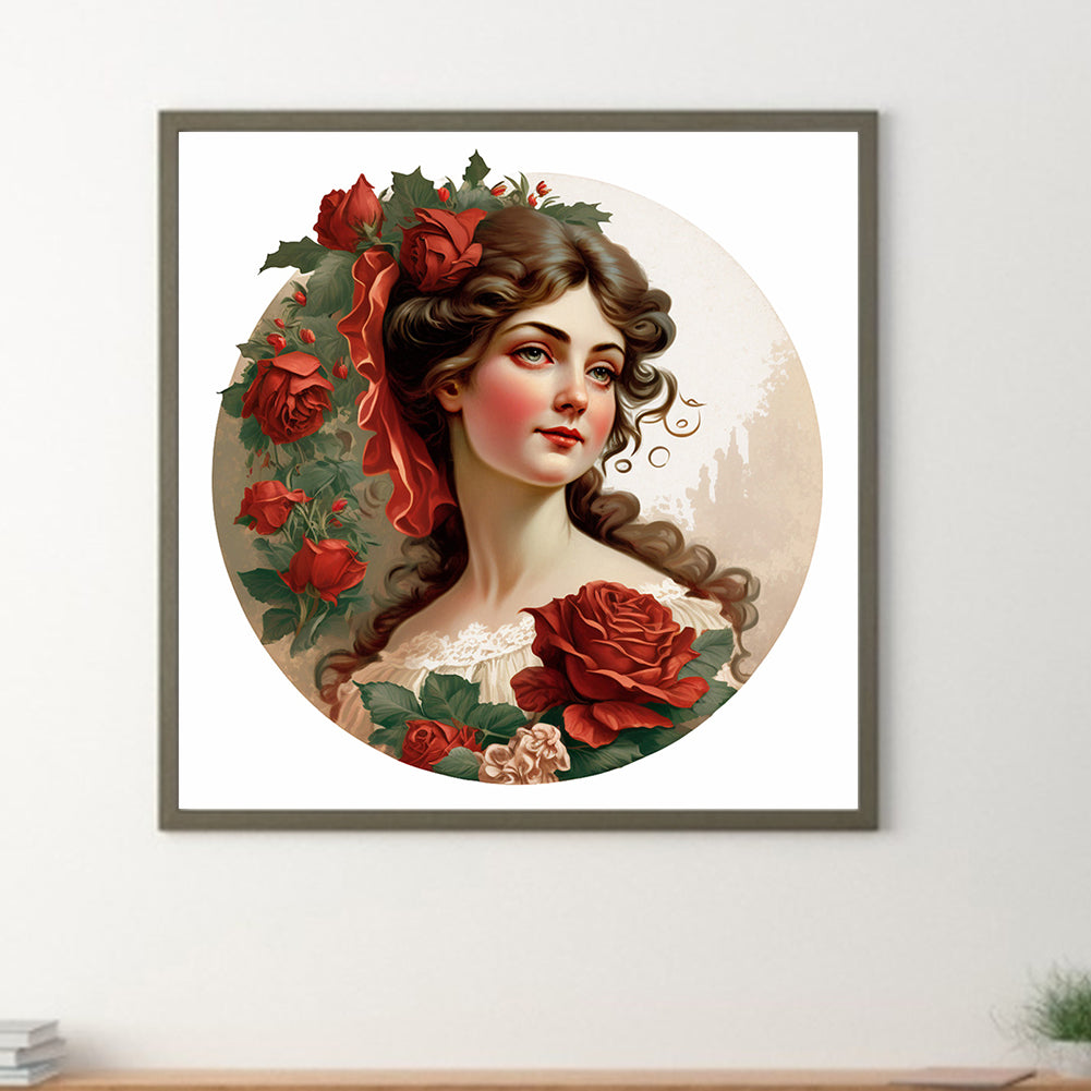 Diamond Painting - Full Round - French rose lady (30*30CM)
