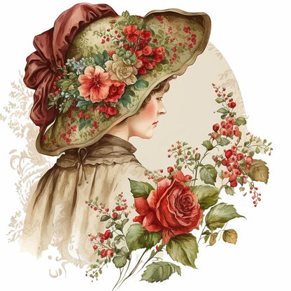 Diamond Painting - Full Round - French rose lady (30*30CM)
