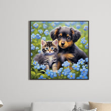 Load image into Gallery viewer, Diamond Painting - Full Round - Cat and dog in flowers (30*30CM)

