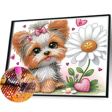 Load image into Gallery viewer, Diamond Painting - Partial Special Shaped - flower yorkshire terrier (35*30CM)
