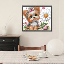 Load image into Gallery viewer, Diamond Painting - Partial Special Shaped - flower yorkshire terrier (35*30CM)
