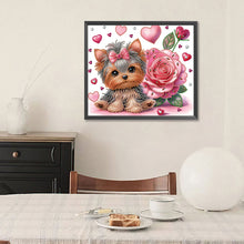 Load image into Gallery viewer, Diamond Painting - Partial Special Shaped - flower yorkshire terrier (35*30CM)
