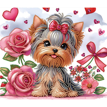 Diamond Painting - Partial Special Shaped - flower yorkshire terrier (35*30CM)