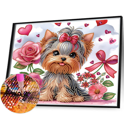 Diamond Painting - Partial Special Shaped - flower yorkshire terrier (35*30CM)