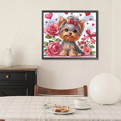 Diamond Painting - Partial Special Shaped - flower yorkshire terrier (35*30CM)
